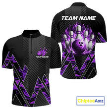 Load image into Gallery viewer, Personalized Fire Flame Bowling Jersey For Men Custom Bowling Team Shirt Polo &amp; 1/4 Zip |Purple TDM6240