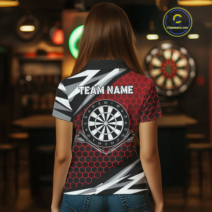 Personalized Dartboard Red Hexagon Dart Shirts For Women Custom Team Polo & 1/4 Zip Darts Jerseys TDM4116