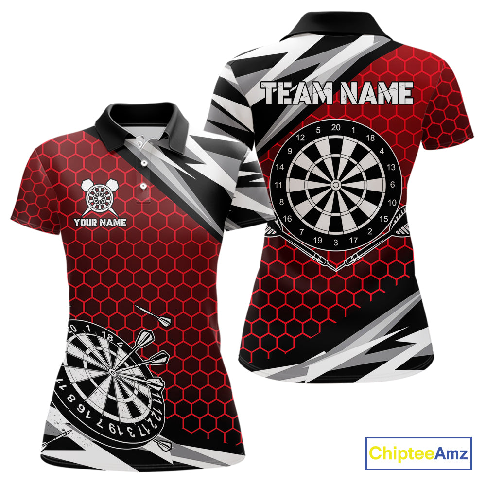 Personalized Dartboard Red Hexagon Dart Shirts For Women Custom Team Polo & 1/4 Zip Darts Jerseys TDM4116