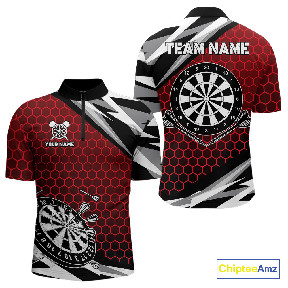 Personalized Dartboard Red Hexagon Dart Shirts For Men Custom Team Polo & 1/4 Zip Darts Jerseys TDM4116