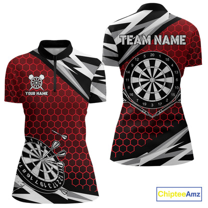 Personalized Dartboard Red Hexagon Dart Shirts For Women Custom Team Polo & 1/4 Zip Darts Jerseys TDM4116