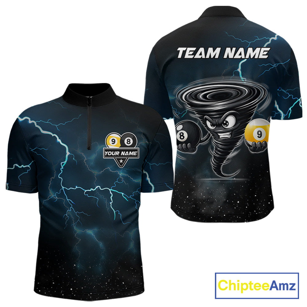 Tornado billiard quarter zip shirt for men built for pool tournaments and competitive league play.
