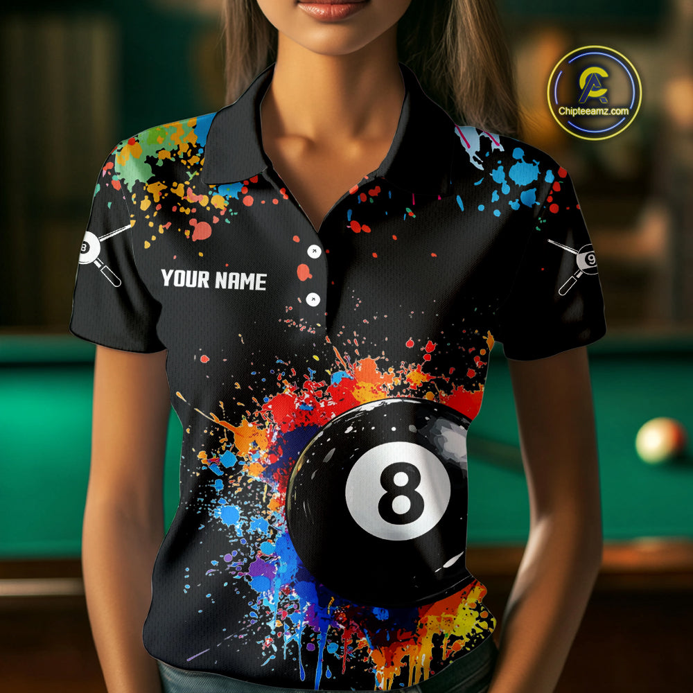 Funny 8&9 Ball Pool Colorful Paint Splash Billiard Shirt For Women Custom Billiard Team Jerseys TDM4295