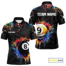 Load image into Gallery viewer, Funny 8&amp;9 Ball Pool Colorful Paint Splash Billiard Shirt For Men Custom Billiard Team Jerseys TDM4295