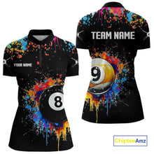 Load image into Gallery viewer, Funny 8&amp;9 Ball Pool Colorful Paint Splash Billiard Shirt For Women Custom Billiard Team Jerseys TDM4295