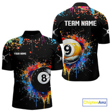 Load image into Gallery viewer, Funny 8&amp;9 Ball Pool Colorful Paint Splash Billiard Shirt For Men Custom Billiard Team Jerseys TDM4295