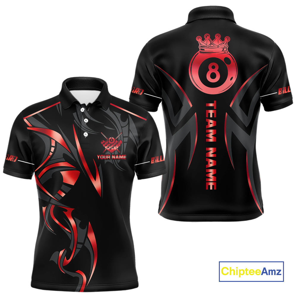 Customized 8 Ball Pool Crown Men Billiard Shirts, Red And Black Billiard Team Shirt Pool Jerseys TDM4728