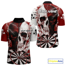 Load image into Gallery viewer, White &amp; Red Skull Dartboard Custom Men Dart Quarter-Zip Shirt Retro Grunge Dart League Jerseys NYN2083