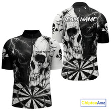 Load image into Gallery viewer, White &amp; Black Skull Dartboard Custom Men Dart Quarter-Zip Shirt Retro Grunge Dart League Jerseys NYN2086
