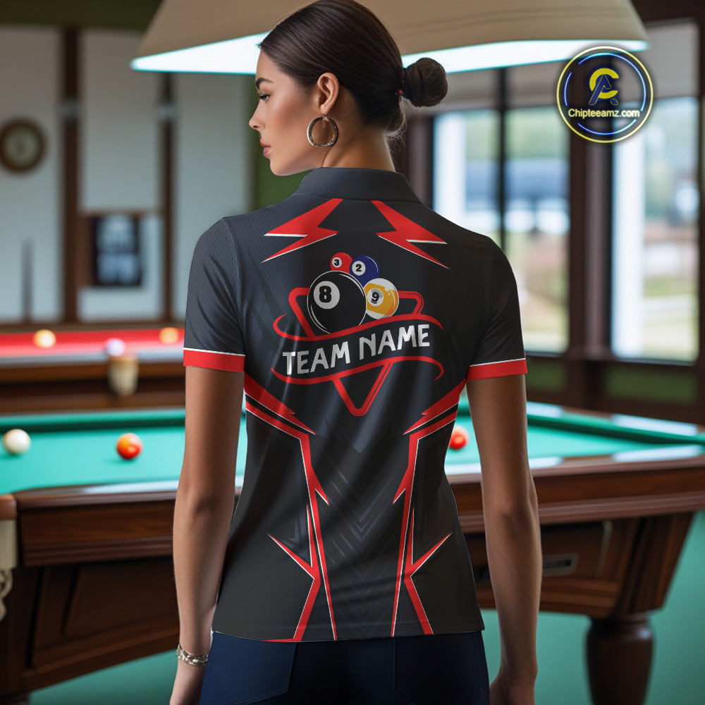 Billiard Jerseys For Women Custom Polo & 1/4 Zip Billiard Team Shirt, 8 Ball & 9 Ball Pool Shirt|Red TDM3830