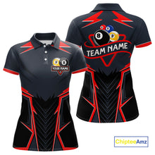 Load image into Gallery viewer, Billiard Jerseys For Women Custom Polo &amp; 1/4 Zip Billiard Team Shirt, 8 Ball &amp; 9 Ball Pool Shirt|Red TDM3830