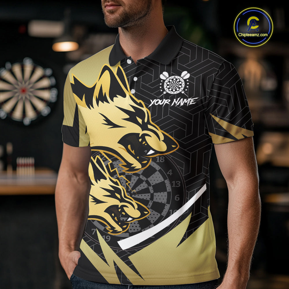 Black And Gold Dartboard Wolf Darts Shirt For Men Custom Darts Jersey Team Polo & 1/4 Zip TDM6470