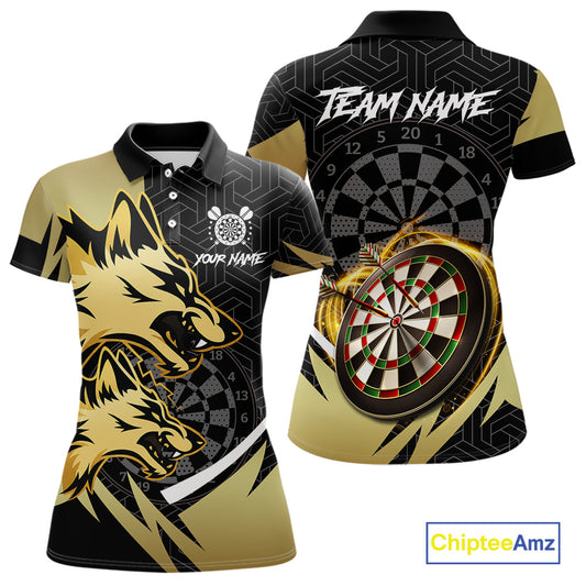 Black And Gold Dartboard Wolf Darts Shirt For Women Custom Darts Jersey Team Polo & 1/4 Zip TDM6470