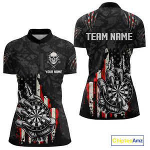Funny Claw Tearing US Flag Darts Shirt For Women Custom Patriotic Skull Darts Team Jerseys TDM4503