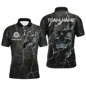 Personalized Skull Black Grunge Darts Polo And Quarter-Zip Shirts For Men Custom Darts Team Jerseys TDM2430