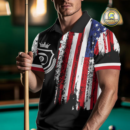 Personalized Grunge American Flag 9 Ball Pool Team Shirt For Men Custom Patriotic Billiard Shirts TDM4733