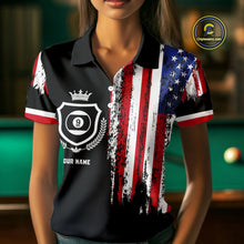 Load image into Gallery viewer, Personalized Grunge American Flag 9 Ball Pool Team Shirt For Women Custom Patriotic Billiard Shirts TDM4733