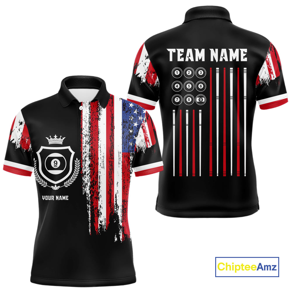 Personalized Grunge American Flag 9 Ball Pool Team Shirt For Men Custom Patriotic Billiard Shirts TDM4733