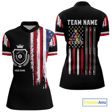 Load image into Gallery viewer, Personalized Grunge American Flag 9 Ball Pool Team Shirt For Women Custom Patriotic Billiard Shirts TDM4734