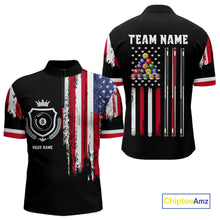 Load image into Gallery viewer, Personalized Grunge American Flag 9 Ball Pool Team Shirt For Men Custom Patriotic Billiard Shirts TDM4734