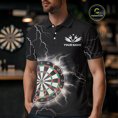 Custom Dartboard Thunder Lightning Dart Shirts For Men | Darts Polo & 1/4 Zip Team Jerseys TDM3961