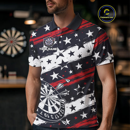 Personalized USA Flag Darts Shirt For Men Custom Patriotic Dart Jerseys Team Polo & 1/4 Zip TDM4134