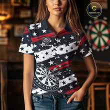 Load image into Gallery viewer, Personalized USA Flag Darts Shirt For Women Custom Patriotic Dart Jerseys Team Polo &amp; 1/4 Zip TDM4134