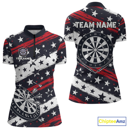 Personalized USA Flag Darts Shirt For Women Custom Patriotic Dart Jerseys Team Polo & 1/4 Zip TDM4134