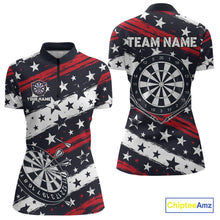 Load image into Gallery viewer, Personalized USA Flag Darts Shirt For Women Custom Patriotic Dart Jerseys Team Polo &amp; 1/4 Zip TDM4134
