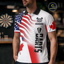 Load image into Gallery viewer, Personalized Men's Dart Shirts – Funny Canada &amp; US Flag Mix Custom Patriotic Darts Team Jerseys TDM4139