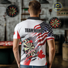 Load image into Gallery viewer, Personalized Men's Dart Shirts – Funny Canada &amp; US Flag Mix Custom Patriotic Darts Team Jerseys TDM4139