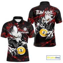 Load image into Gallery viewer, Personalized 9 Ball Pool Wolf Billiard Shirts For Men, Billiard League Jersey Polo &amp; 1/4 Zip |Red TDM4505