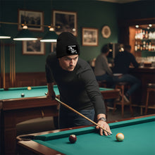 Load image into Gallery viewer, Personalized Skull 9 Ball Billiard Knit Beanie Hat With Rectangle Patch Custom Billiard Knit Cap TDM4941