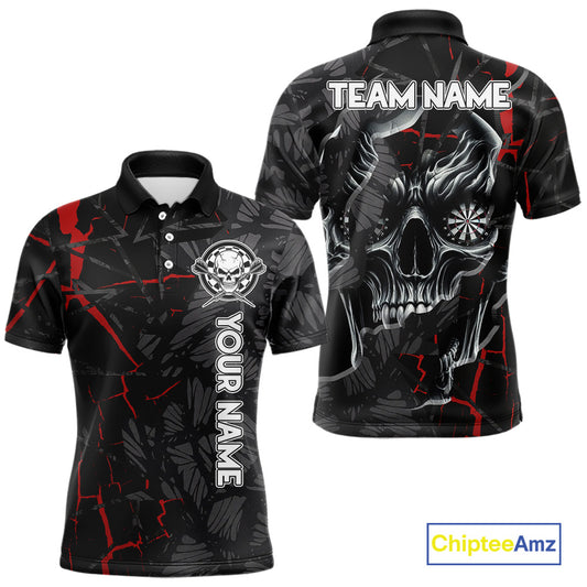 Personalized Skull Black Grunge Darts Polo & Quarter Zip For Men Custom Darts Team Jersey |Red TDM5378