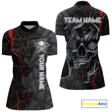 Load image into Gallery viewer, Personalized Skull Black Grunge Darts Polo &amp; Quarter Zip For Women Custom Darts Team Jersey |Red TDM5378