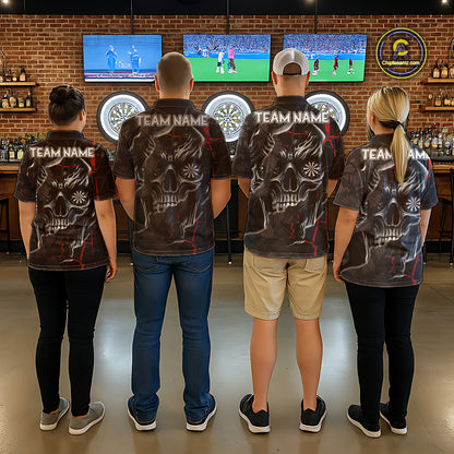 Personalized Skull Black Grunge Darts Polo & Quarter Zip For Women Custom Darts Team Jersey |Red TDM5378
