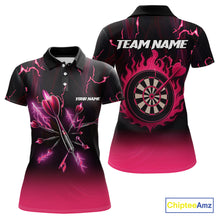 Load image into Gallery viewer, Pink And Black Lightning Arrow Custom Dart Shirts For Women| Darts Team Jersey – Polo &amp; Quarter Zip TDM3965