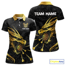 Load image into Gallery viewer, Personalized Black Gold Dragon Dart Shirts For Women Custom Darts League Team Jersey Polo &amp; 1/4 Zip TDM4142