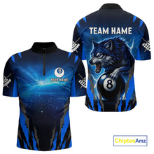 Load image into Gallery viewer, Personalized Thunder Lightning Wolf Billiard Shirt For Men, 8 Ball Billiard Team Jerseys |Blue TDM4520