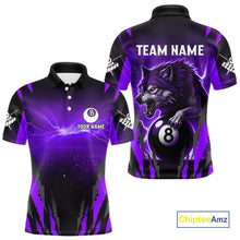 Load image into Gallery viewer, Personalized Thunder Lightning Wolf Billiard Shirt For Men, 8 Ball Billiard Team Jerseys |Purple TDM4521