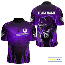 Load image into Gallery viewer, Personalized Thunder Lightning Wolf Billiard Shirt For Men, 8 Ball Billiard Team Jerseys |Purple TDM4521