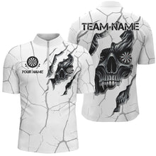 Load image into Gallery viewer, Personalized Skull White Grunge Darts Polo And Quarter-Zip Shirts For Men Custom Dart Team Jerseys TDM2922