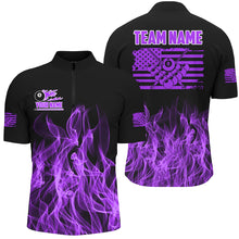 Load image into Gallery viewer, 3D Purple Flaming American Flag Men Billiard Shirt Custom Patriotic Pool Player Billiard Jersey TDM3164