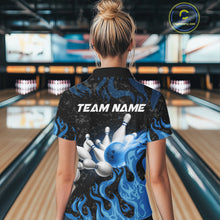 Load image into Gallery viewer, Blue Flaming Bowling Jersey For Women Custom Fire Bowling Pin Team Jersey Polo &amp; Quarter Zip Shirts TDM6267