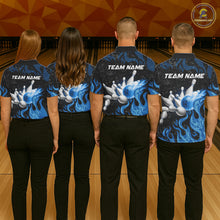 Load image into Gallery viewer, Blue Flaming Bowling Jersey For Women Custom Fire Bowling Pin Team Jersey Polo &amp; Quarter Zip Shirts TDM6267
