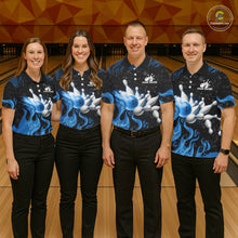 Load image into Gallery viewer, Blue Flaming Bowling Jersey For Women Custom Fire Bowling Pin Team Jersey Polo &amp; Quarter Zip Shirts TDM6267