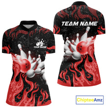 Load image into Gallery viewer, Red Flaming Bowling Jersey For Women Custom Fire Bowling Pin Team Jersey Polo &amp; Quarter Zip Shirts TDM6268