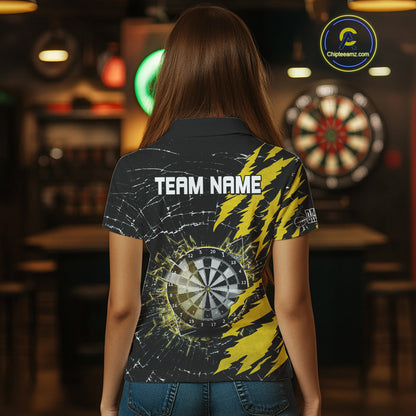 Yellow Black Darts Board Break Glass Custom Dart Shirts For Women, Darts Team Shirts Dart Jersey TDM4523