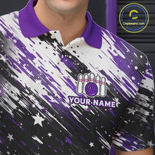 Load image into Gallery viewer, Personalized Grunge Bowling Shirt For Men Custom Bowling Polo &amp; 1/4 Zip, Bowling Uniform |Purple TDM6274