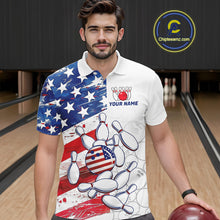Load image into Gallery viewer, American Flag Patriotic Bowling Shirt For Men Custom Bowling Polo &amp; Quarter Zip Team Shirts TDM6276